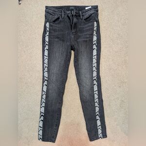 Stylish Black Jeans with Patterned Side Stripes